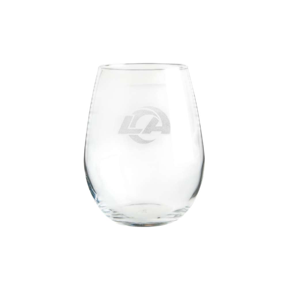 Los Angeles Rams Crate & Barrel NFL Aspen 11.75oz Stemless Wine Glass, Set of 4 featuring an etched Rams horn logo on clear glass