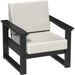 LuxCraft Lanai Deep Seating Set - Sofa, Loveseat, And Corner Unit includes a sleek black armchair with plush beige cushions