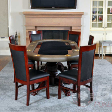 Mahogany BBO Poker Tables Dining Chair Version 2 (Set of 2) is arranged around a poker table