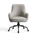 Metal Icon Chenille Crate & Barrel Bellevue Upholstered Office Chair in light gray chenille with rounded arms and a black rolling base