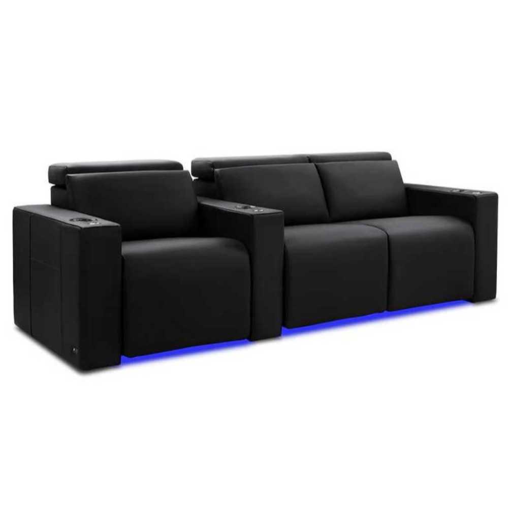 Midnight Black Valencia Barcelona Home Theater Seating Row of 3 Loveseat Right Width 93 Height 35.5 Depth 41