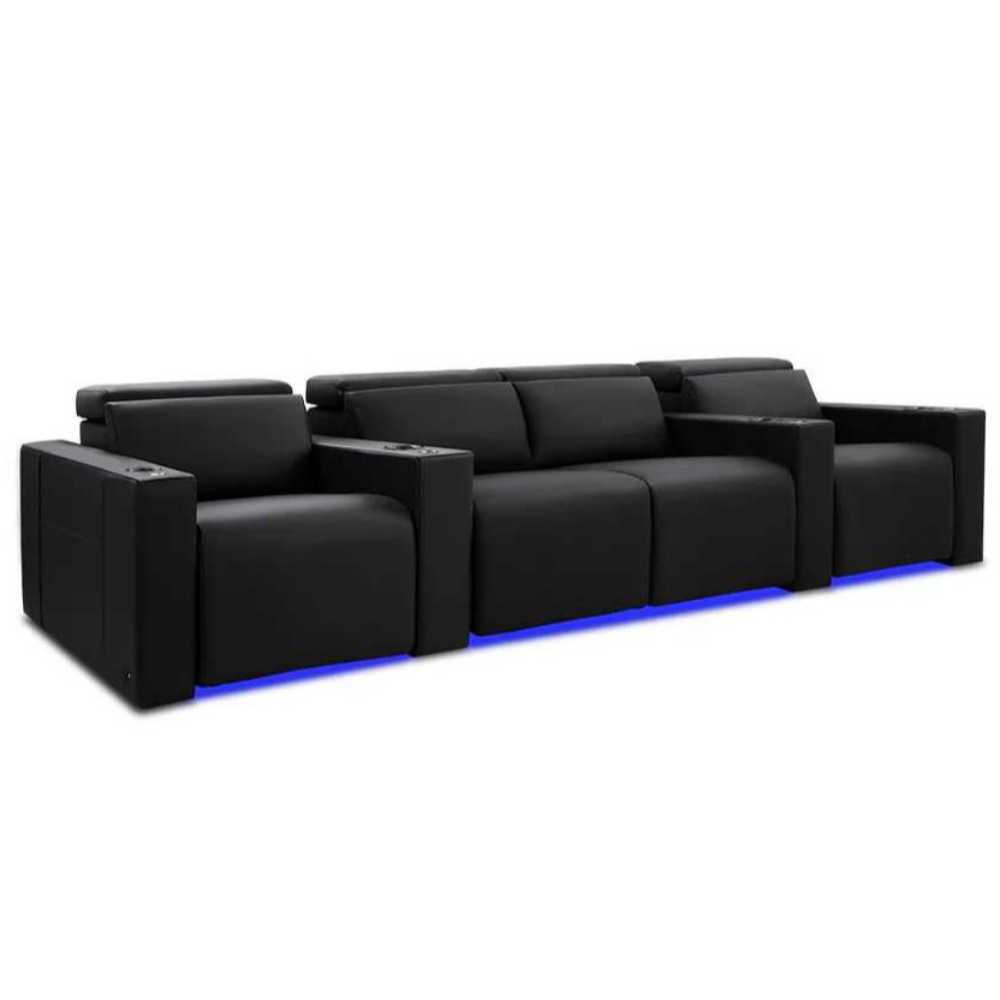 Midnight Black Valencia Barcelona Home Theater Seating Row of 4 Loveseat Center Width 124 Height 35.5 Depth 41