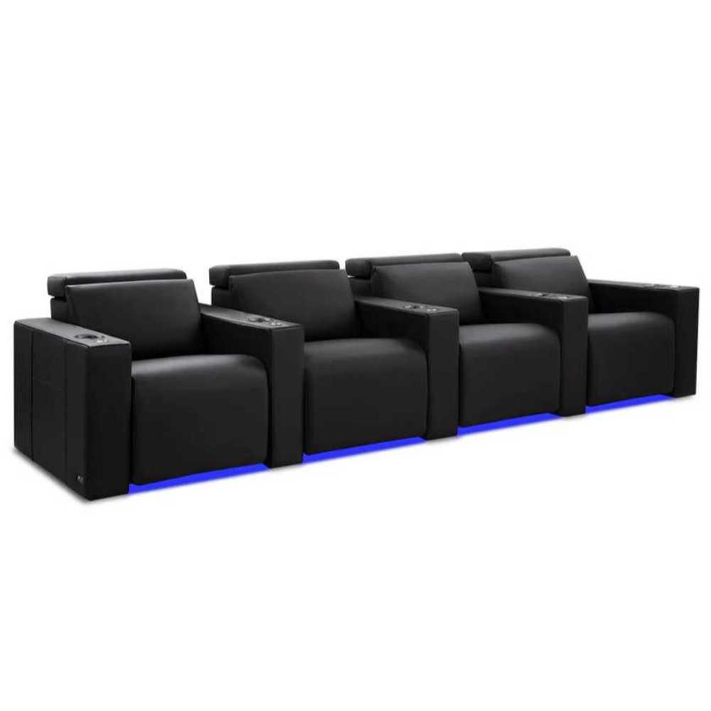 Midnight Black Valencia Barcelona Home Theater Seating Row of 4 Width 131 Height 35.5 Depth 41