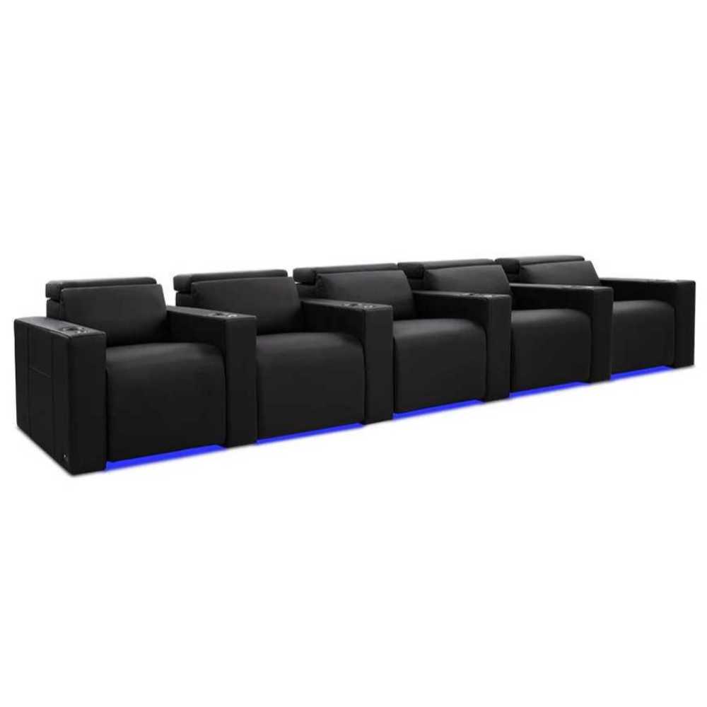 Midnight Black Valencia Barcelona Home Theater Seating Row of 5 Width 162 Height 35.5 Depth 41