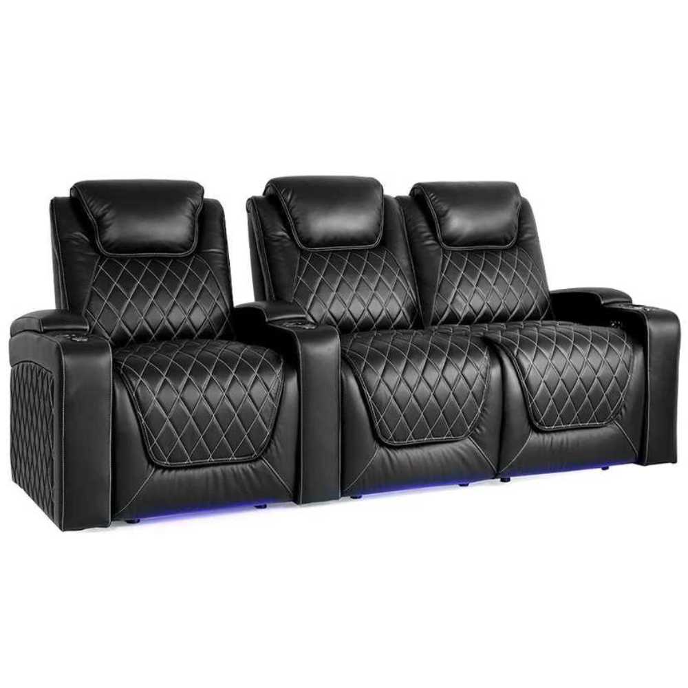 Midnight Black Valencia Oslo Home Theater Seating Row of 3 Loveseat Right Width 93 Height 42.75 Depth 38