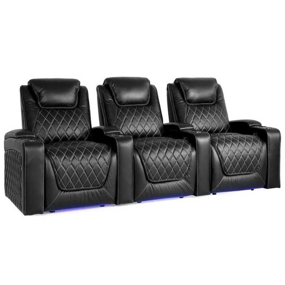 Midnight Black Valencia Oslo Home Theater Seating Row of 3 Width 99.75 Height 42.75 Depth 38