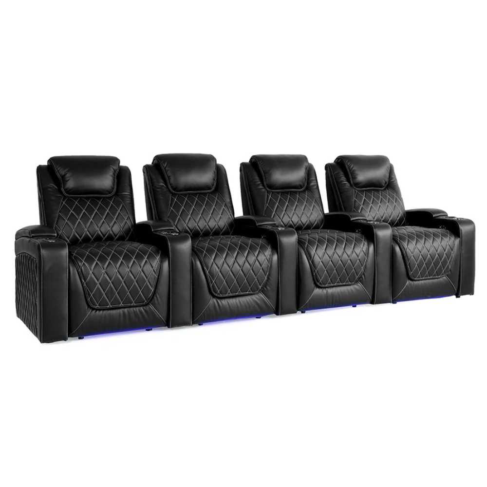 Midnight Black Valencia Oslo Home Theater Seating Row of 4 Width 130.75 Height 42.75 Depth 38