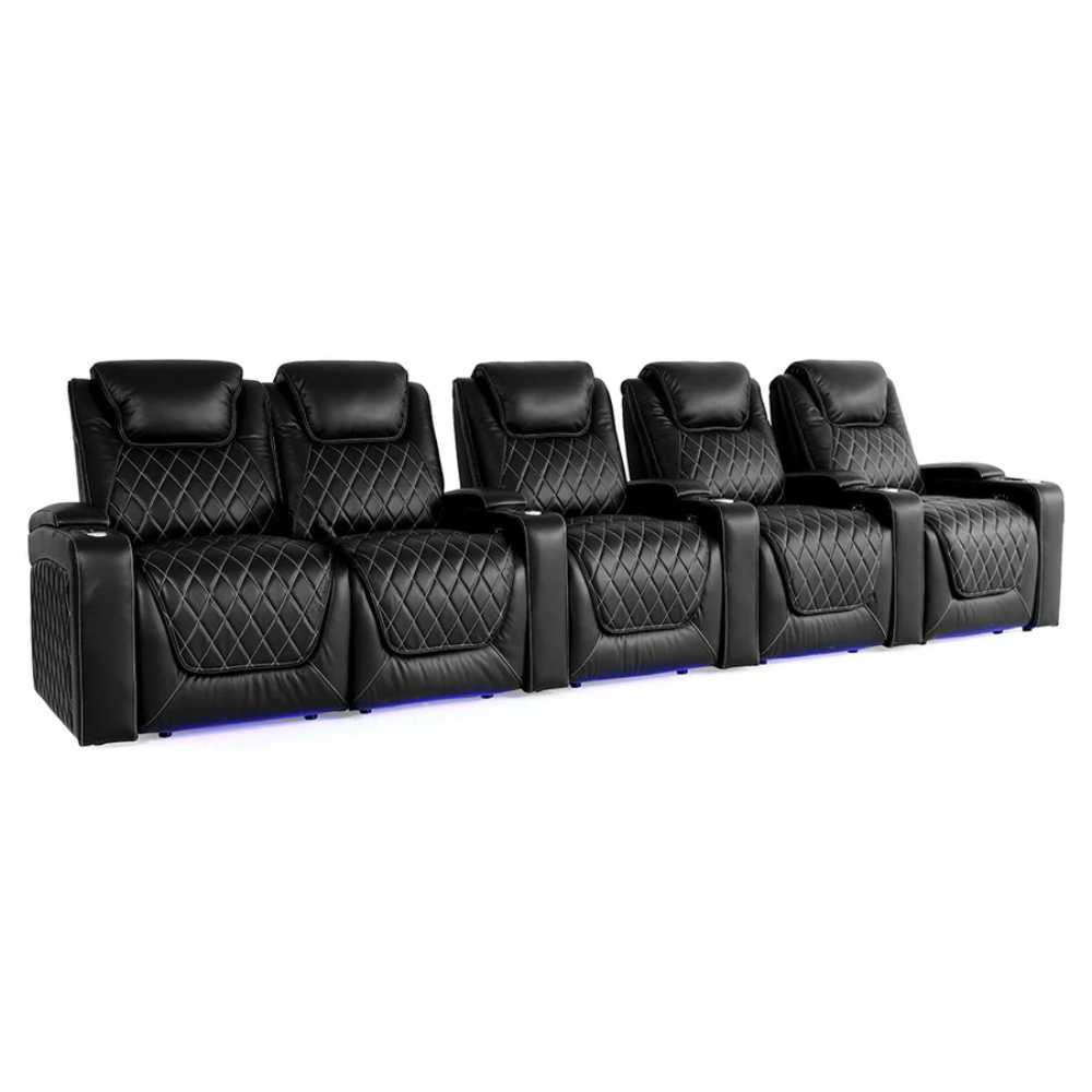 Midnight Black Valencia Oslo Home Theater Seating Row of 5 Loveseat Left Width 155 Height 42.75 Depth 38