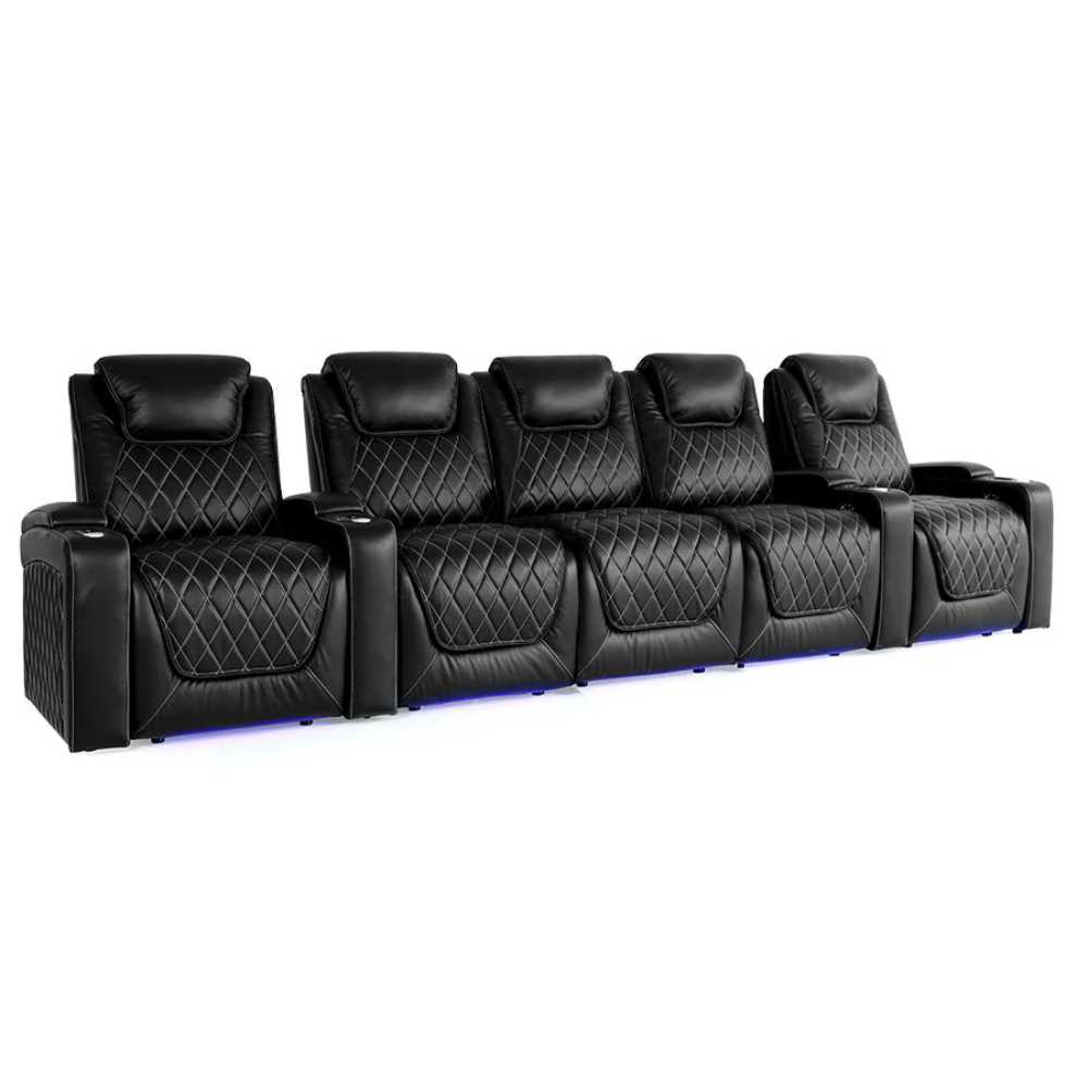 Midnight Black Valencia Oslo Home Theater Seating Row of 5 Set of 3 Center Width 155 Height 42.75 Depth 38