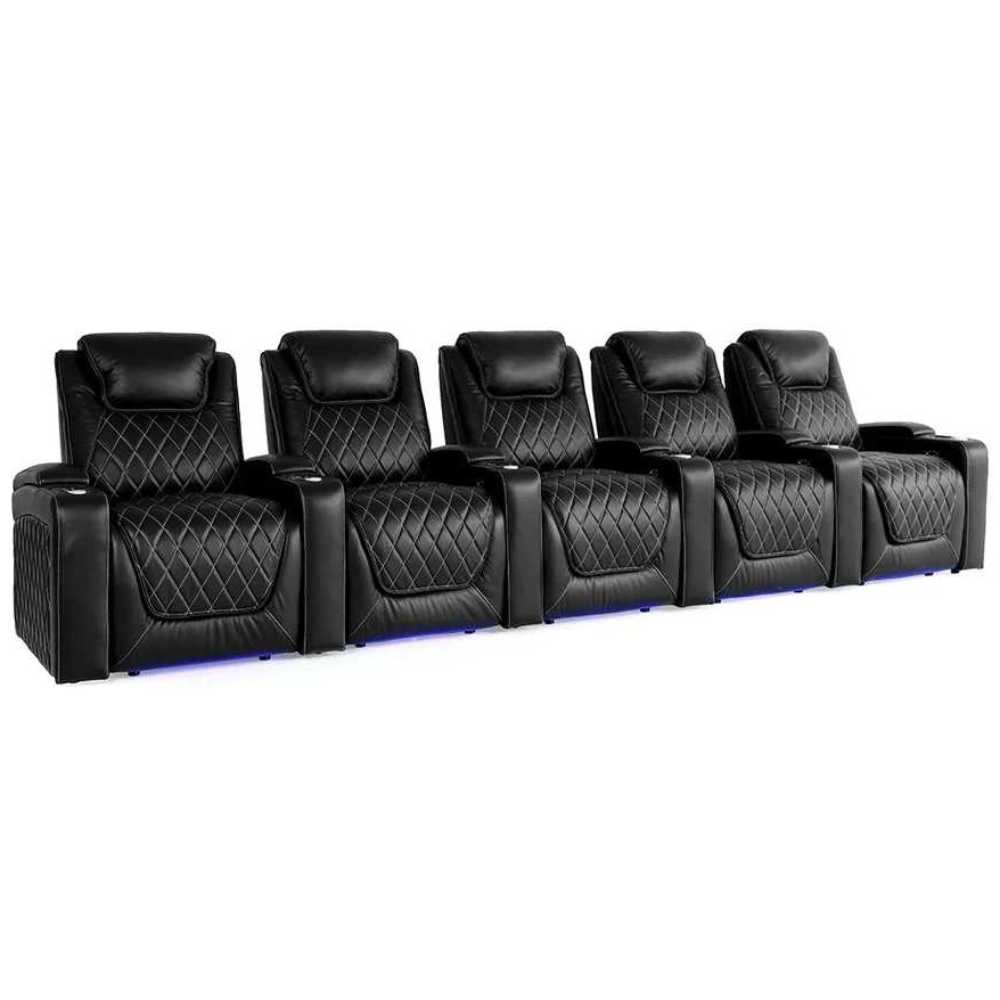 Midnight Black Valencia Oslo Home Theater Seating Row of 5 Width 155 Height 42.75 Depth 38