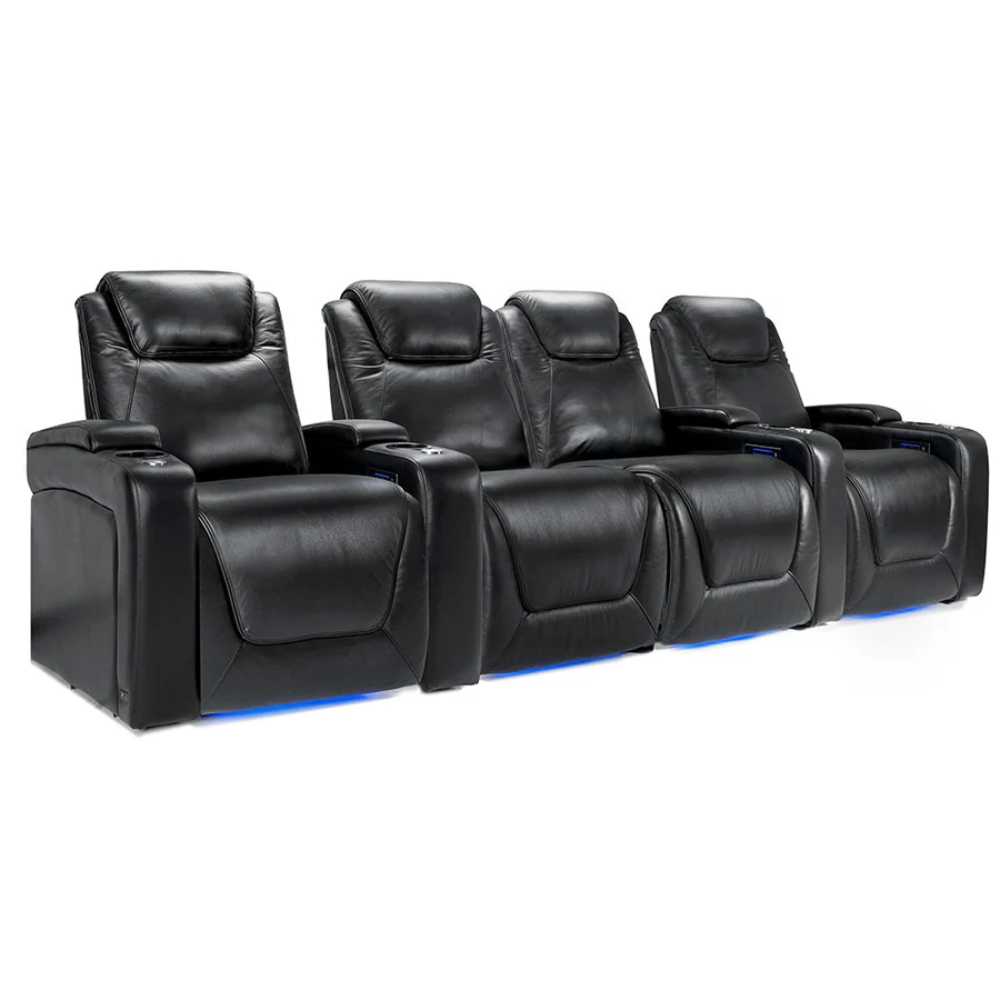 Midnight Black Valencia Oslo Modern Home Theater Seating Row of 4 Loveseat Center Width 124 Height 42.75 Depth 38