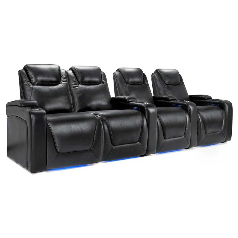 Midnight Black Valencia Oslo Modern Home Theater Seating Row of 4 Loveseat Left Width 124 Height 42.75 Depth 38