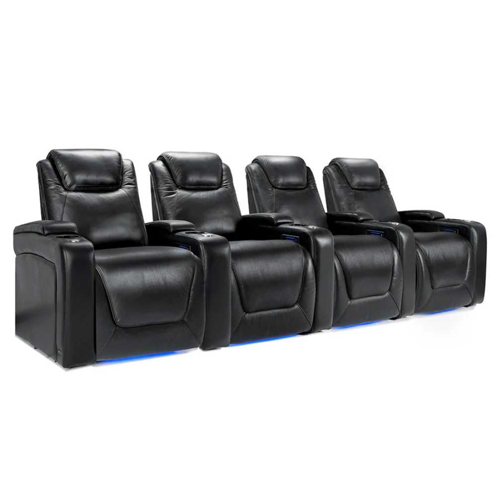 Midnight Black Valencia Oslo Modern Home Theater Seating Row of 4 Width 130.75 Height 42.75 Depth 38