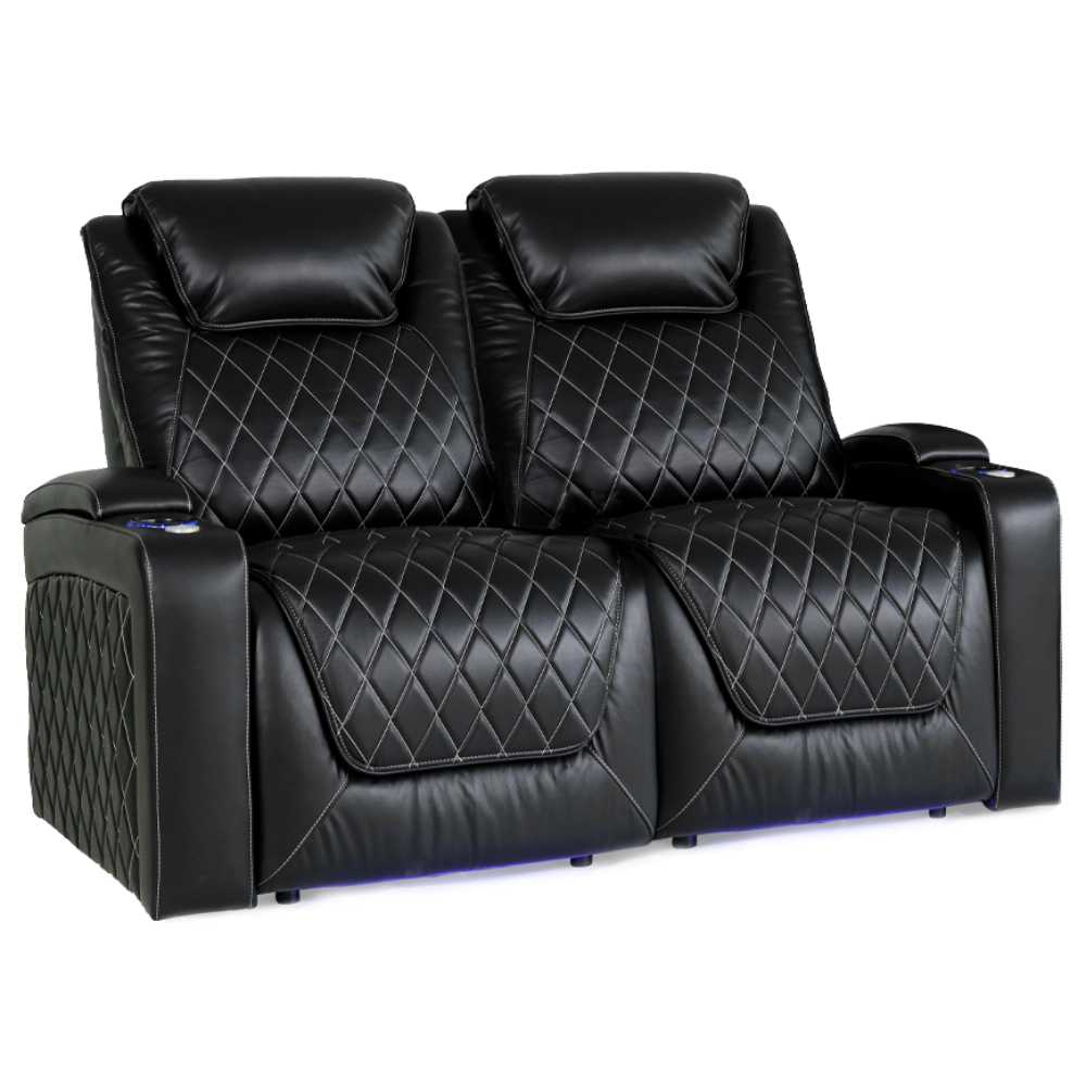 Midnight Black Valencia Oslo XL Home Theater Seating Row of 2 Loveseat Width 65 Height 45 Depth 38