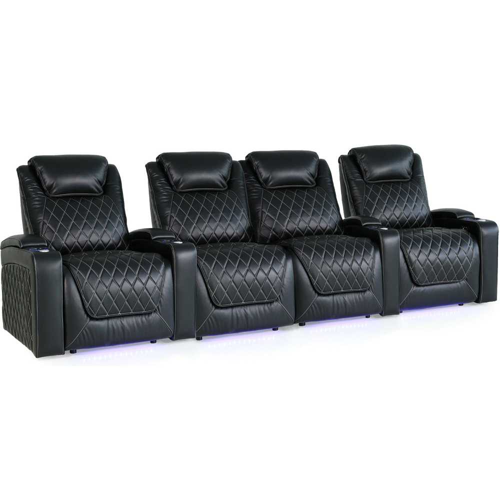 Midnight Black Valencia Oslo XL Home Theater Seating Row of 4 Loveseat Center Width 130 Height 45 Depth 38