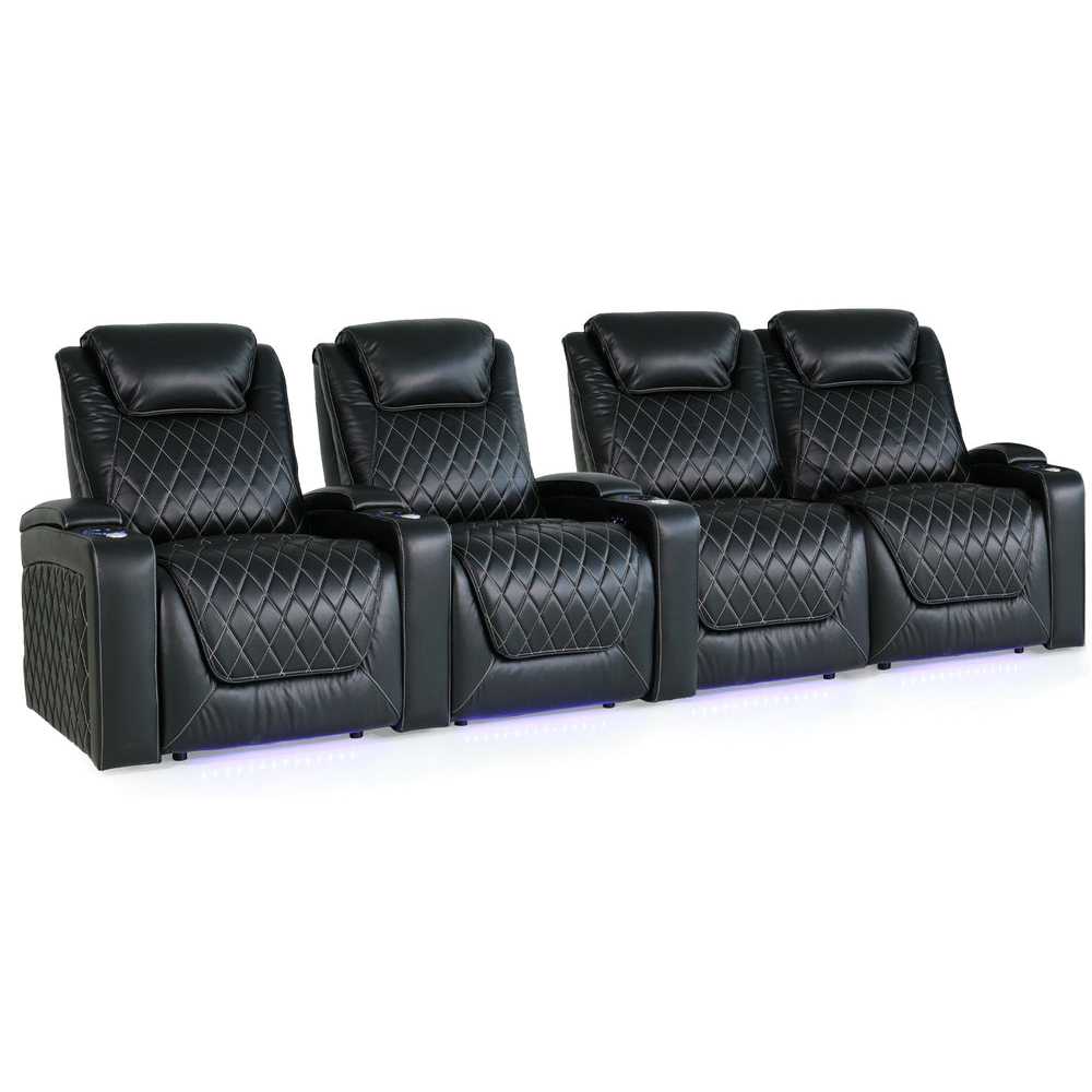 Midnight Black Valencia Oslo XL Home Theater Seating Row of 4 Loveseat Right Width 130 Height 45 Depth 38