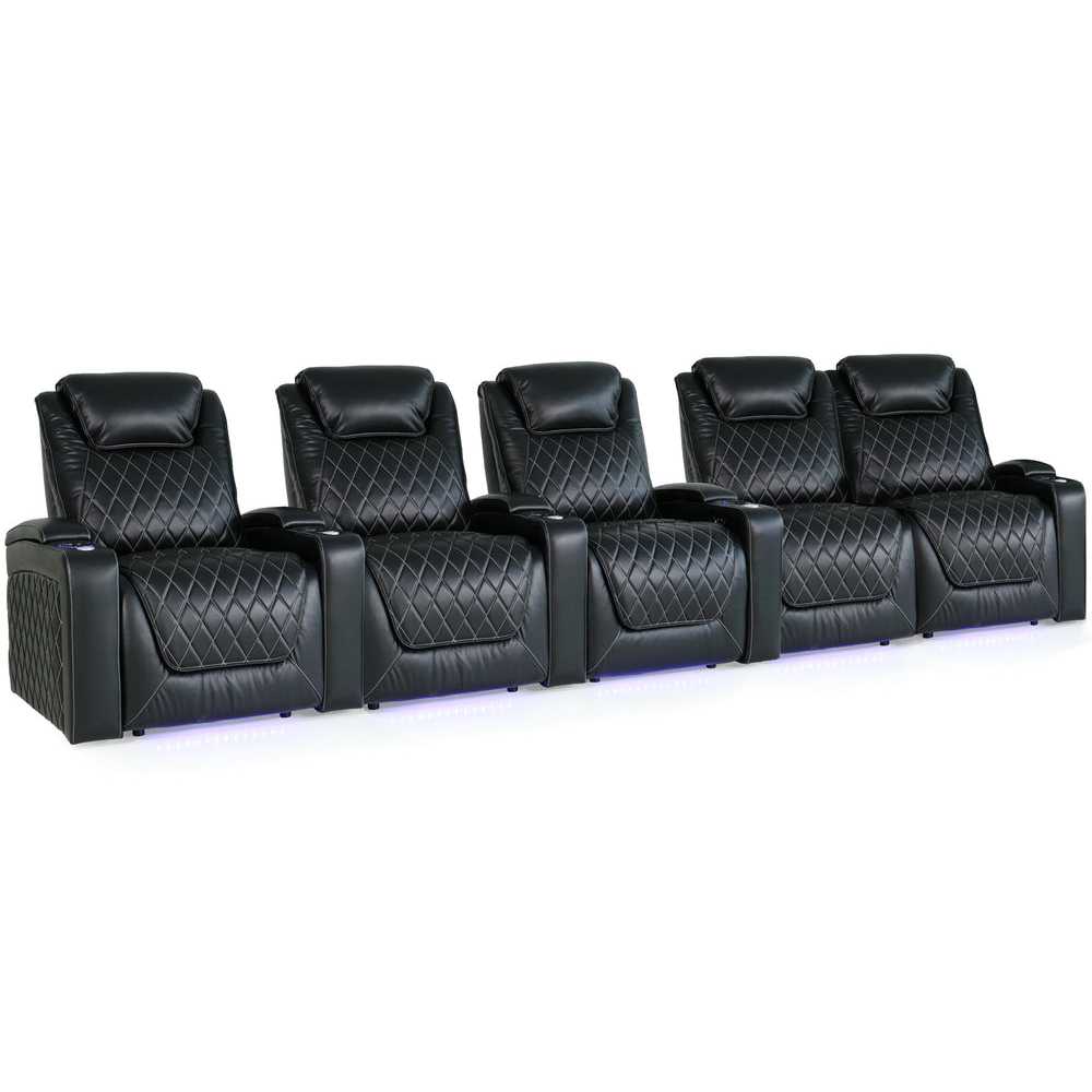 Midnight Black Valencia Oslo XL Home Theater Seating Row of 5 Loveseat Right Width 162.5 Height 45 Depth 38