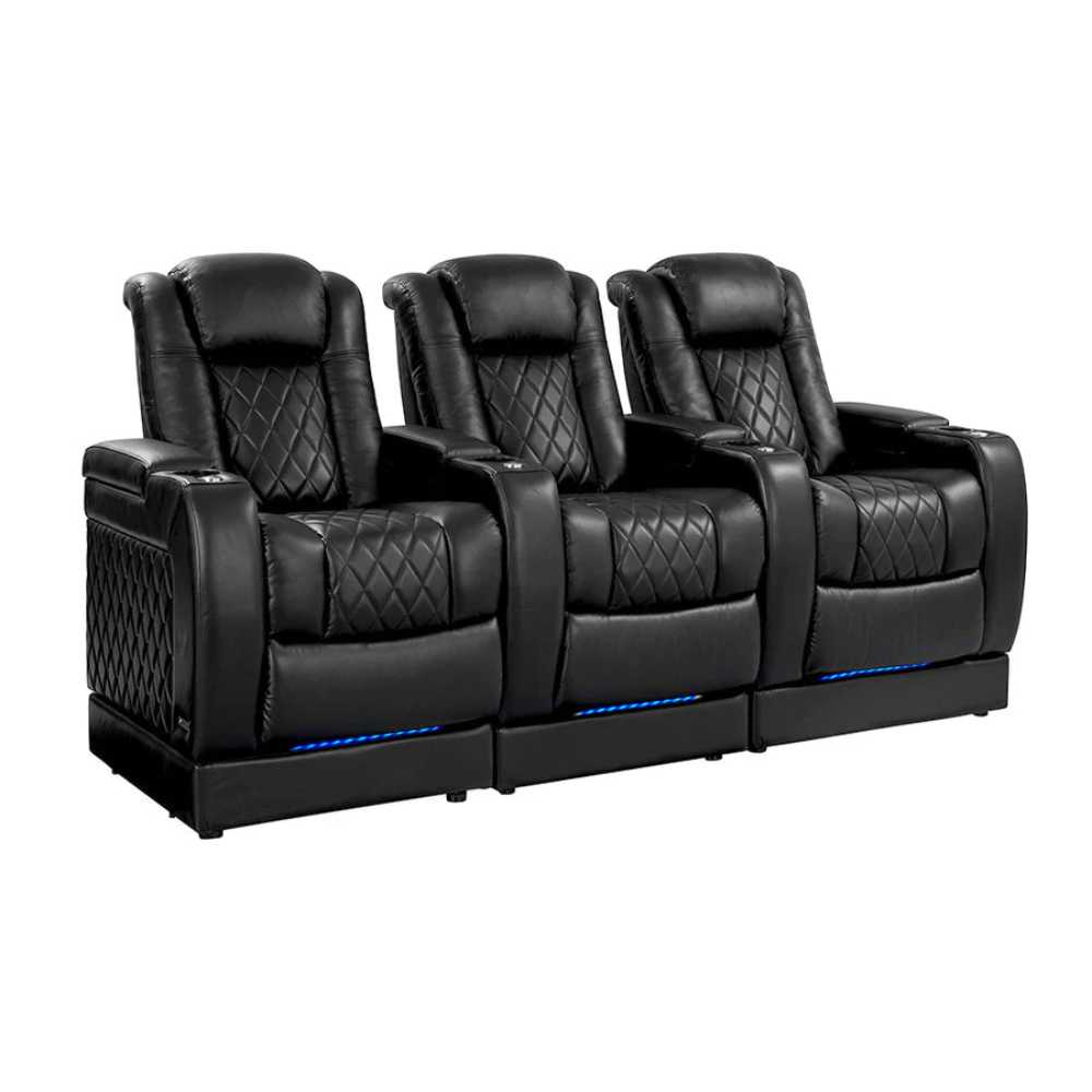 Midnight Black Valencia Tuscany Theater Seating with Risers Row of 3 Width 99” Height 50.5” Depth 39.75”