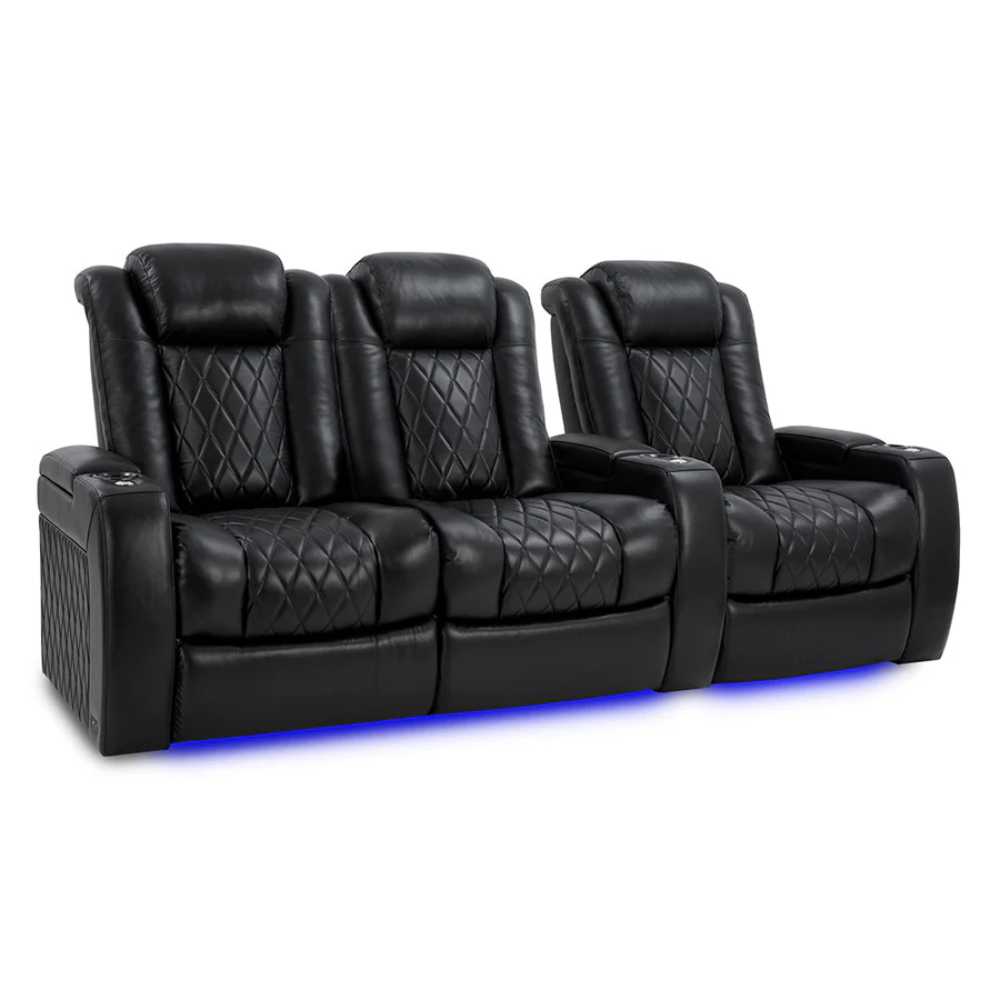 Midnight Black Valencia Tuscany XL Home Theater Seating Row of 3 Loveseat Left Width 96.75 Height 46 Depth 39.5