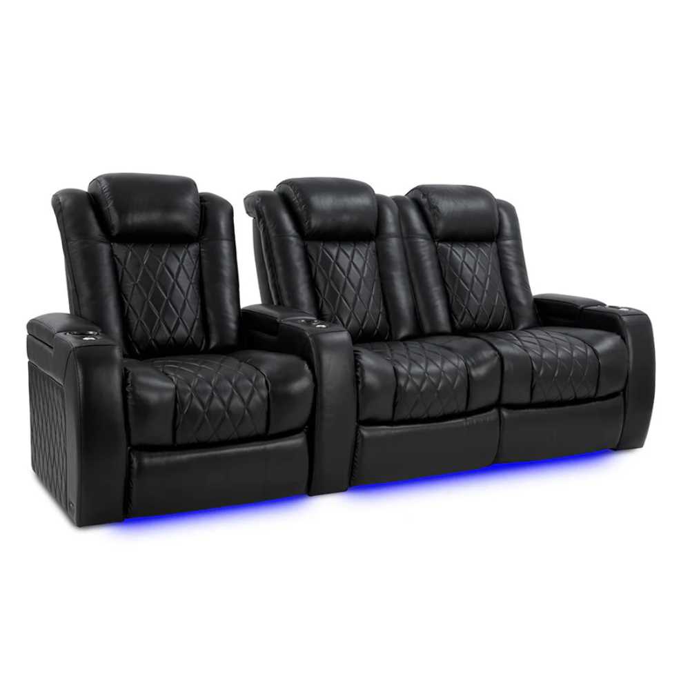 Midnight Black Valencia Tuscany XL Home Theater Seating Row of 3 Loveseat Right Width 96.75 Height 46 Depth 39.5