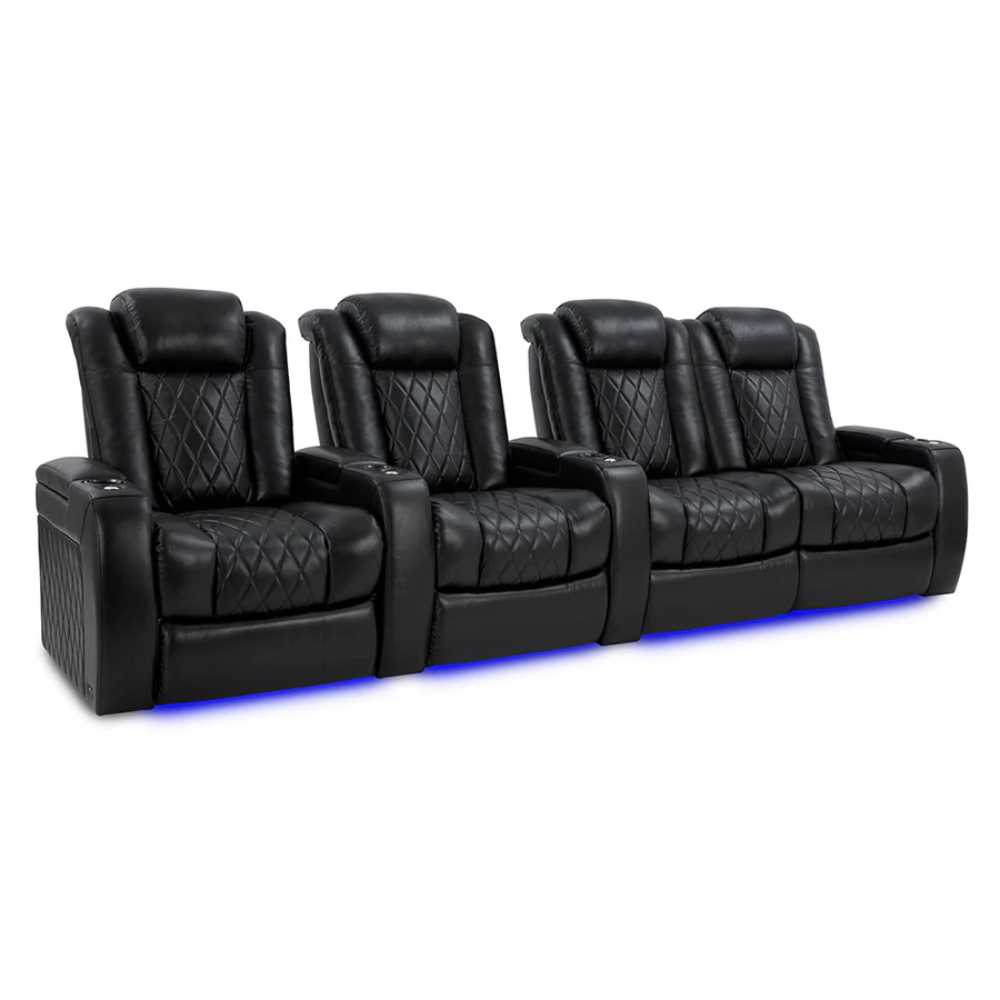 Midnight Black Valencia Tuscany XL Home Theater Seating Row of 4 Loveseat Right Width 129 Height 46 Depth 39.5