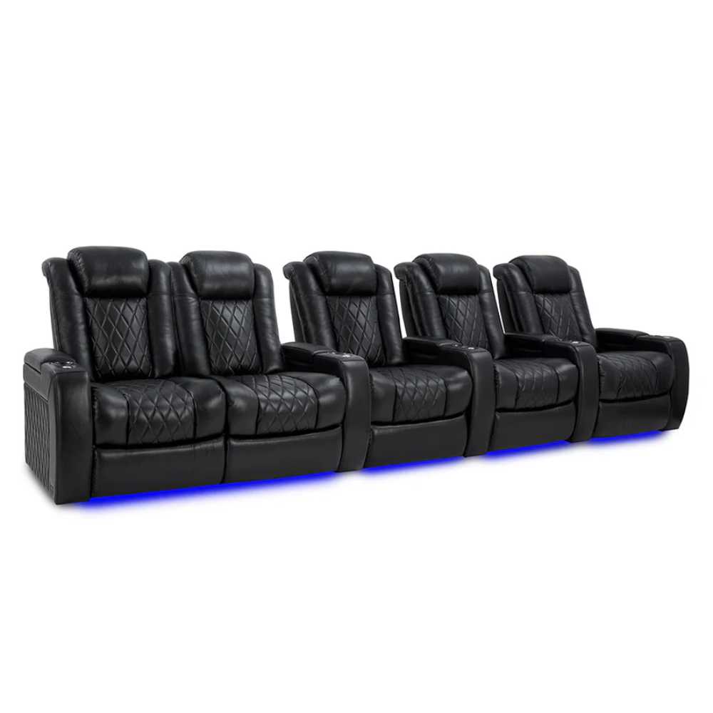 Midnight Black Valencia Tuscany XL Home Theater Seating Row of 5 Loveseat Left Width 161.25 Height 46 Depth 39.5