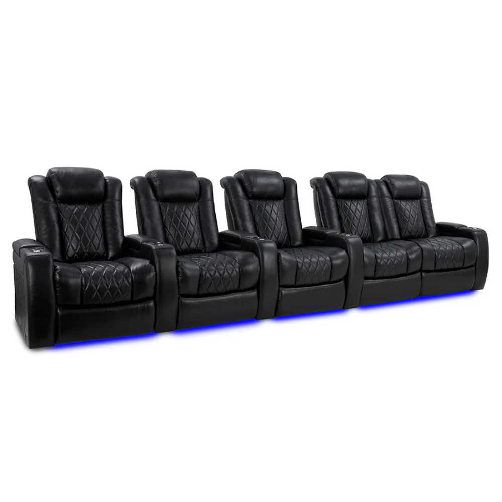 Midnight Black Valencia Tuscany XL Home Theater Seating Row of 5 Loveseat Right Width 161.25 Height 46 Depth 39.5