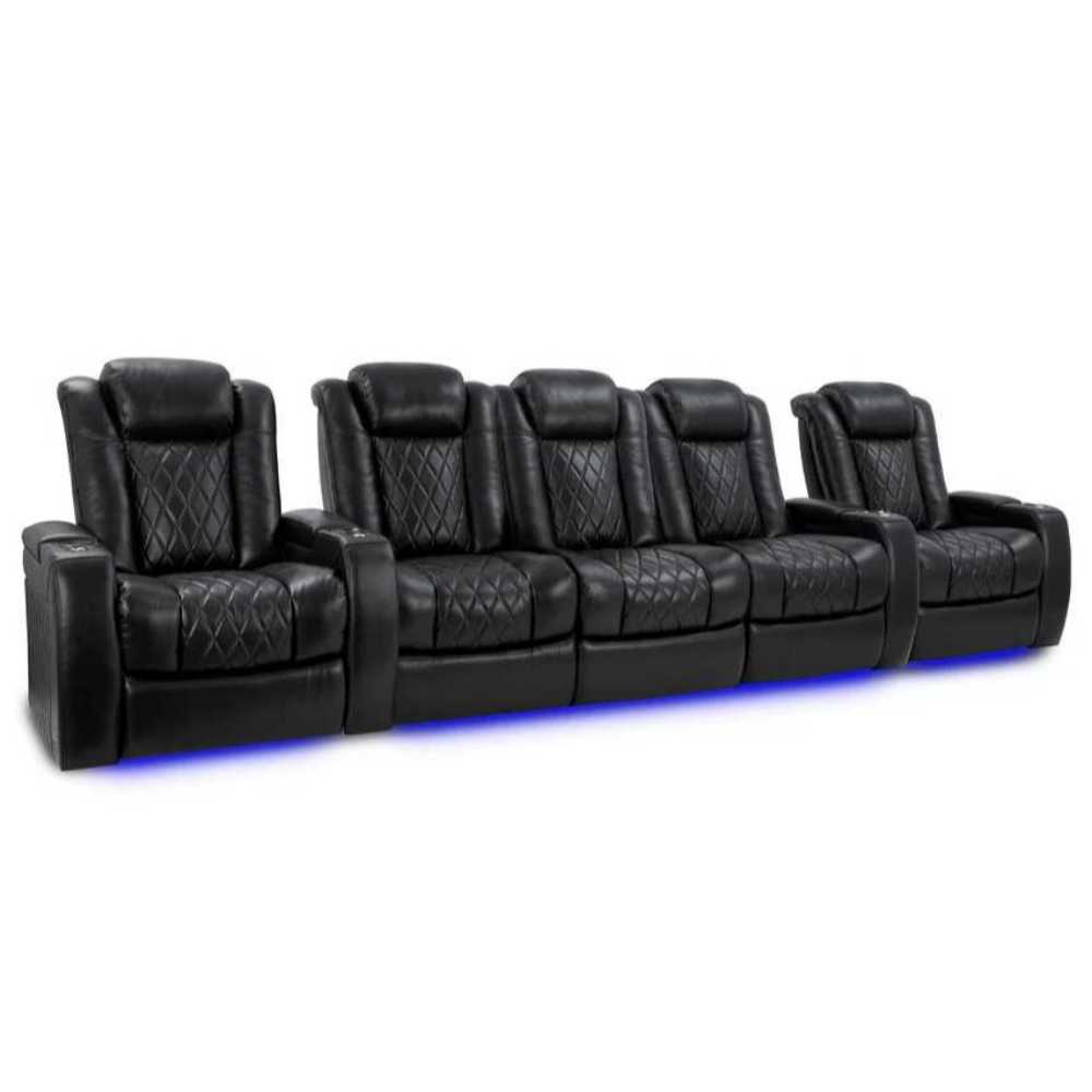 Midnight Black Valencia Tuscany XL Home Theater Seating Row of 5 Set of 3 Center Width 160 Height 46 Depth 39.5