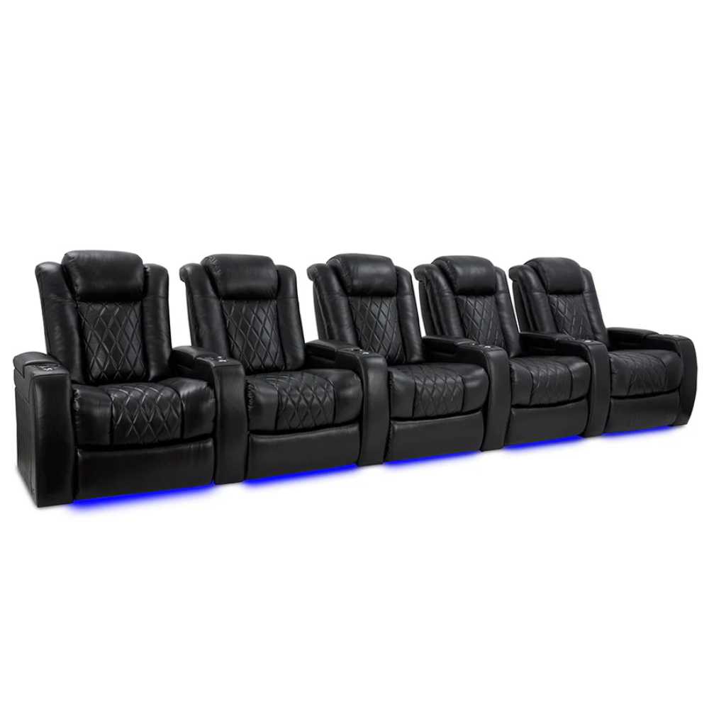 Midnight Black Valencia Tuscany XL Home Theater Seating Row of 5 Width 168 Height 46 Depth 39.5