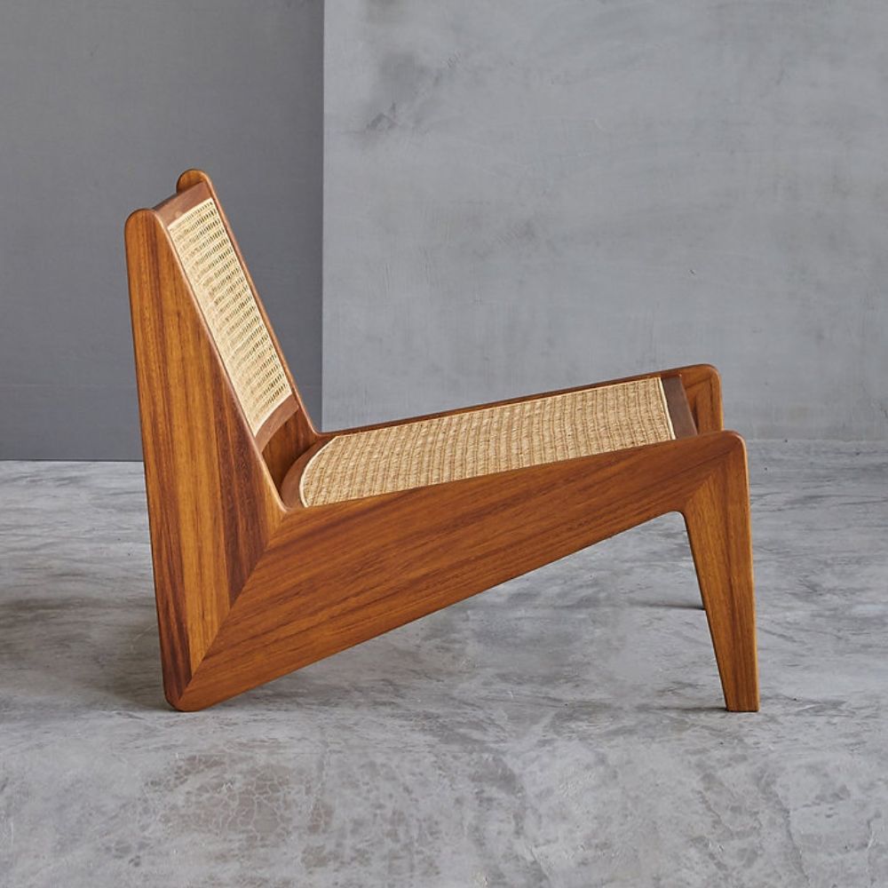 Modern Lé Luxe Amandine Lounge Chair - Wood & Natural Rattan-Freedom Room