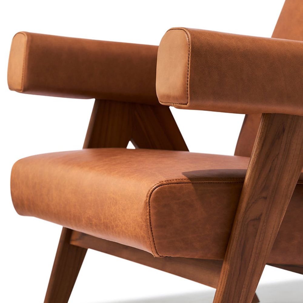 Modern Lé Luxe Débora Lounge Chair - Walnut & Caramel Leather-Freedom Room