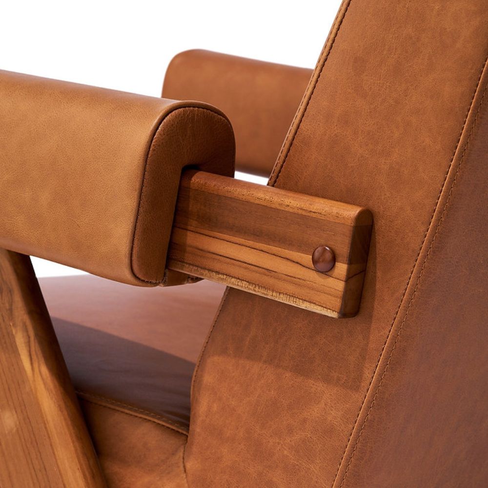 Modern Lé Luxe Débora Lounge Chair - Walnut & Caramel Leather-Freedom Room