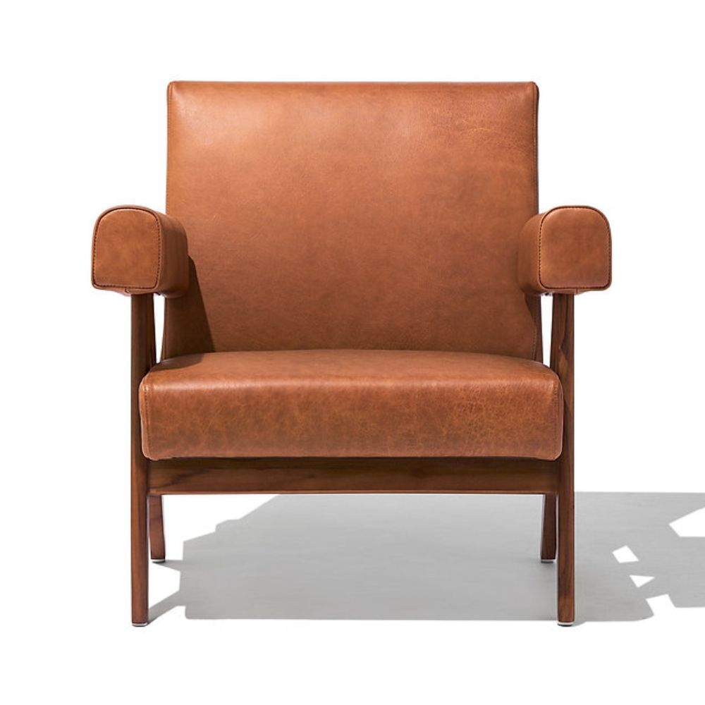 Modern Lé Luxe Débora Lounge Chair - Walnut & Caramel Leather-Freedom Room