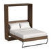 Modern Walnut Inovabed Wall Bed opened with white bedding, black support legs, and a tall upper frame