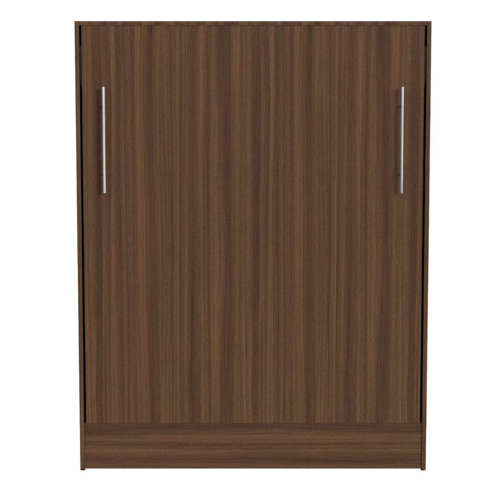 Modern Walnut Inovabed Wall Bed shown closed from the front with two long silver handles