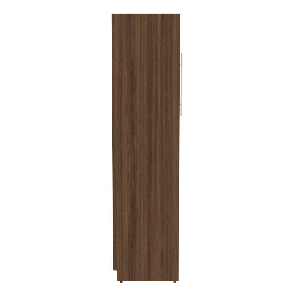 Modern Walnut Inovabed Wall Bed shown closed from the side with a slim wood cabinet profile