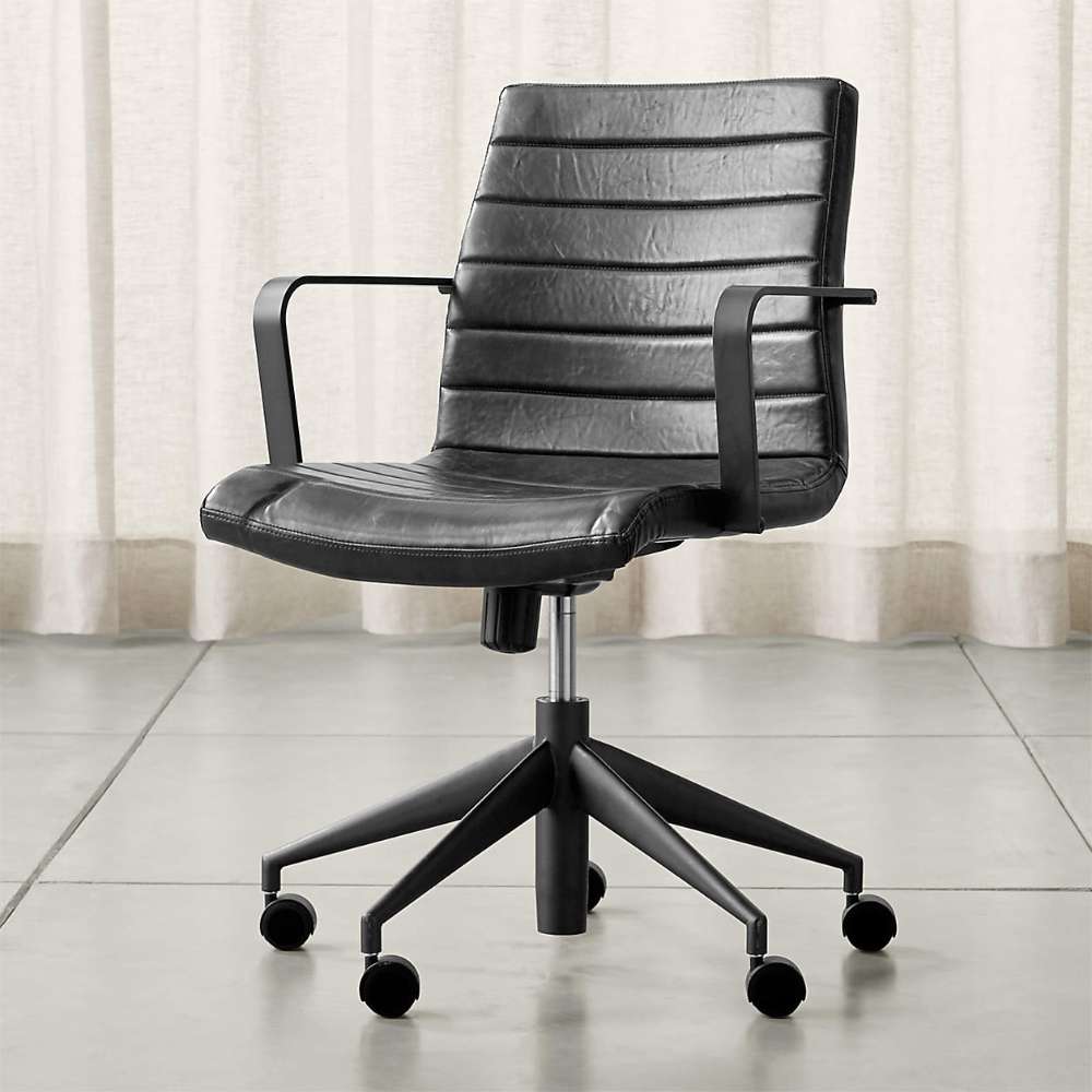 Modern black office seating showcased by Crate & Barrel Graham Black Office Chair on a rolling base