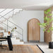 Modern home office featuring Crate & Barrel Annie 38" Natural Storage Cabinet beneath a staircase with clean architectural lines