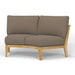 Modern two-seat Westminster Teak Kafelonia Sofa Sectional with a light teak wood frame and thick taupe cushions is shown against a plain white background
