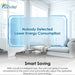 Modern living room with highlighted text explains that Senville 28000 BTU Tri-Zone Mini Split Air Conditioner - Heat Pump - SENA30HFT reduces energy use when no one is detected