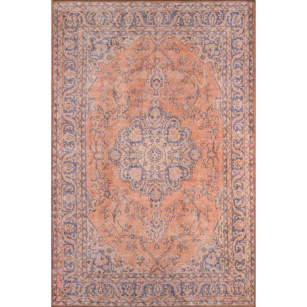 Momeni Afshar Indoor Rug - AFS11 Copper showcases a central medallion with a faded vintage look and intricate floral detailing throughout