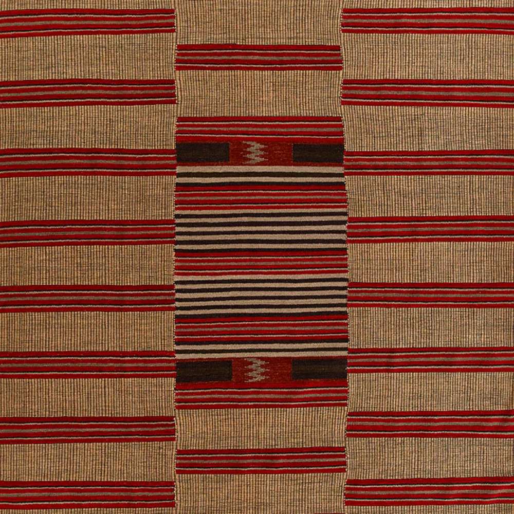 Momeni Adobe Indoor Rug - ADO-1 Red displays a bold center design with layered stripes in red, tan, and black