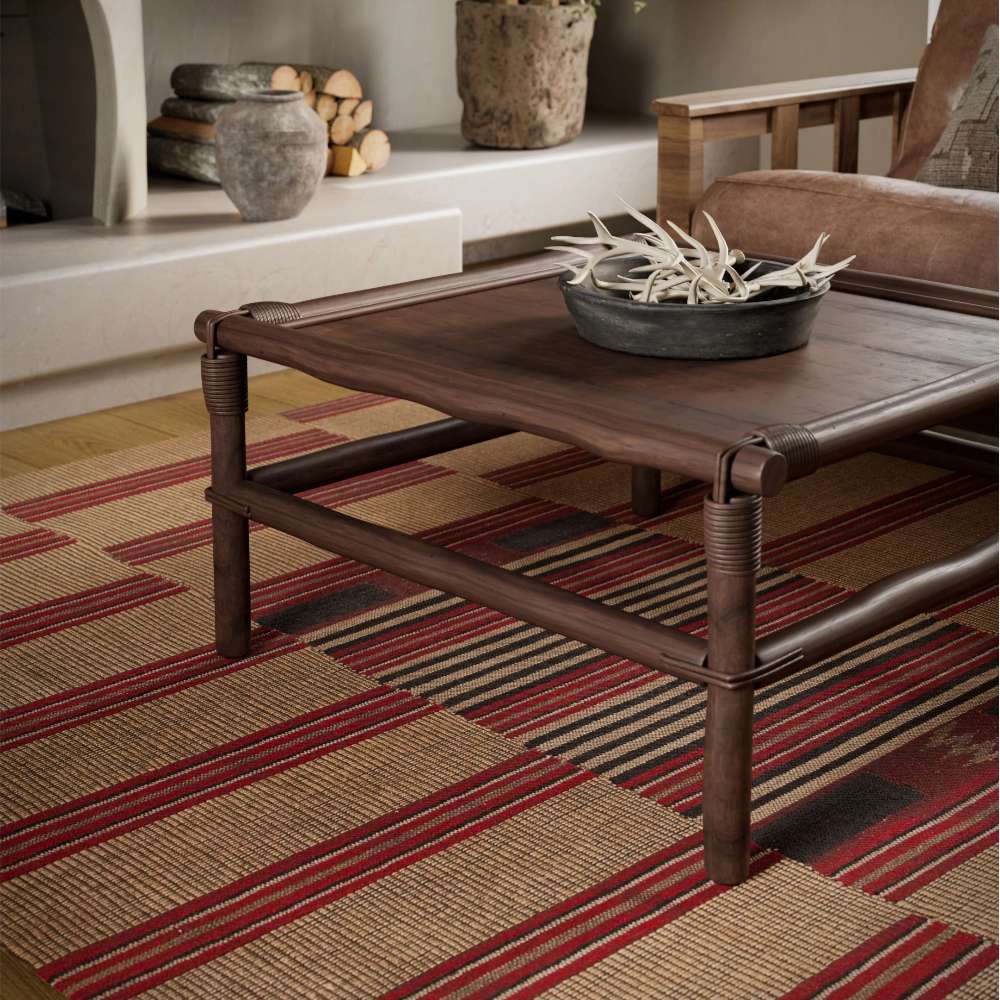 Momeni Adobe Indoor Rug - ADO-1 Red enhances a rustic coffee table setting