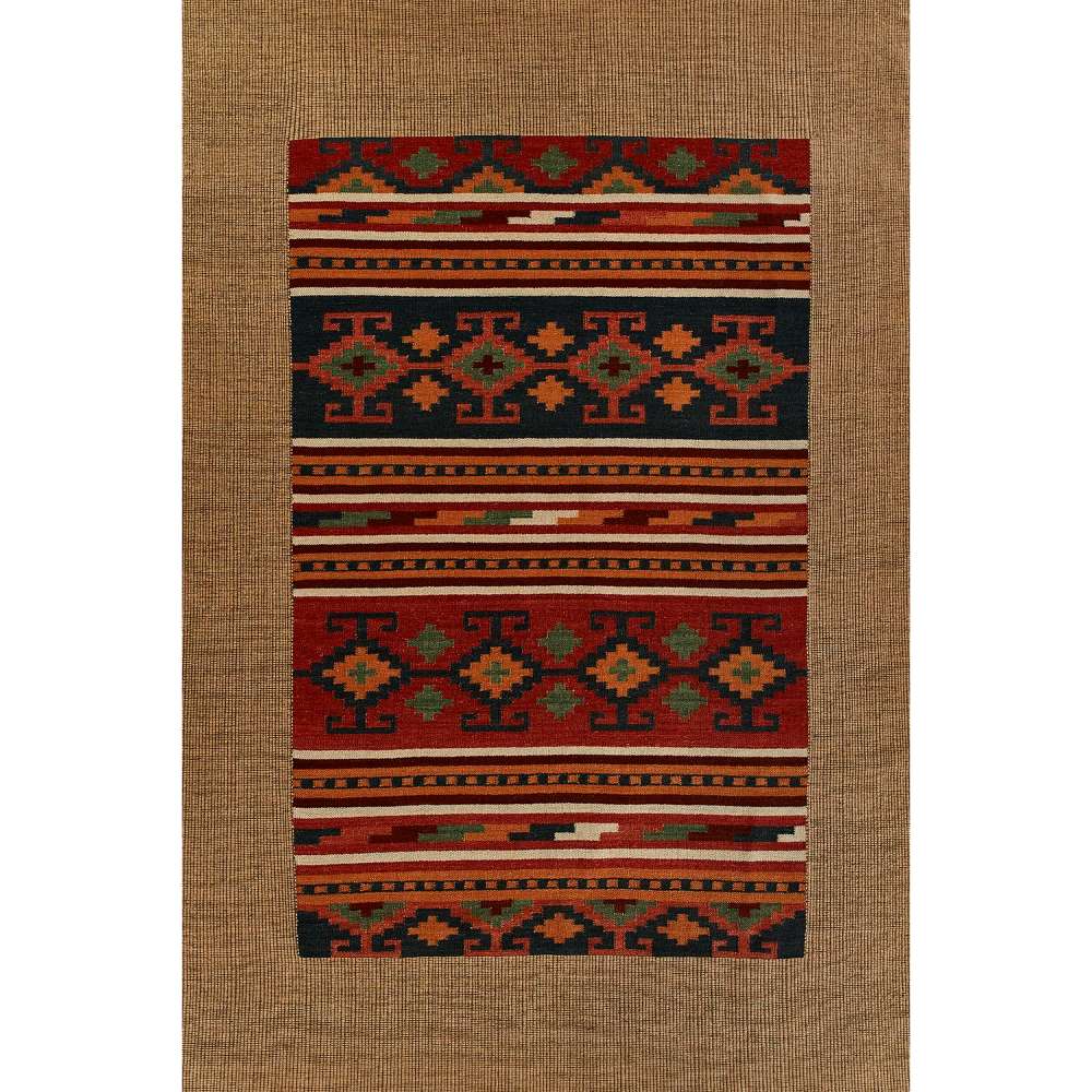Momeni Adobe Indoor Rug - ADO-2 Multi displays its full rectangular shape with symmetrical tribal motifs framed by a natural border