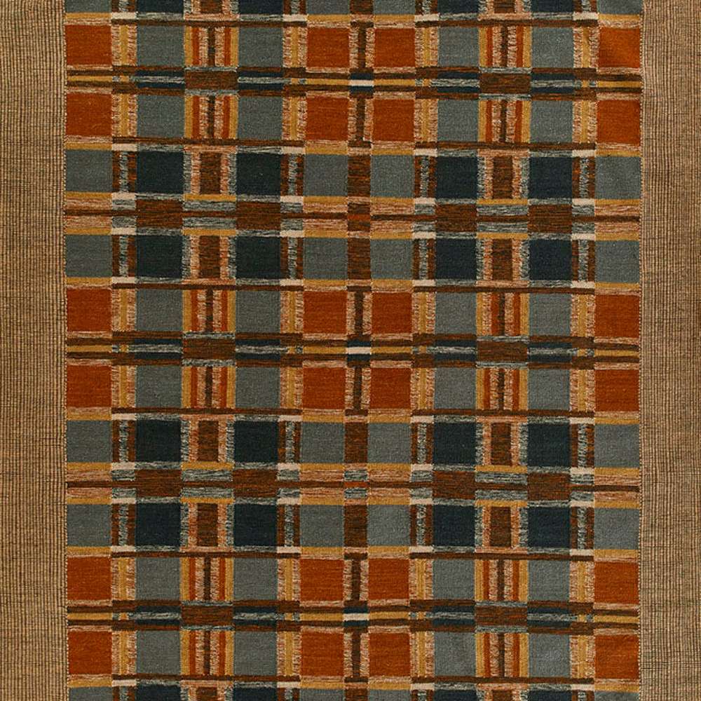 Momeni Adobe Indoor Rug - ADO-3 Blue presents a full overhead view emphasizing its balanced plaid design framed by a solid border