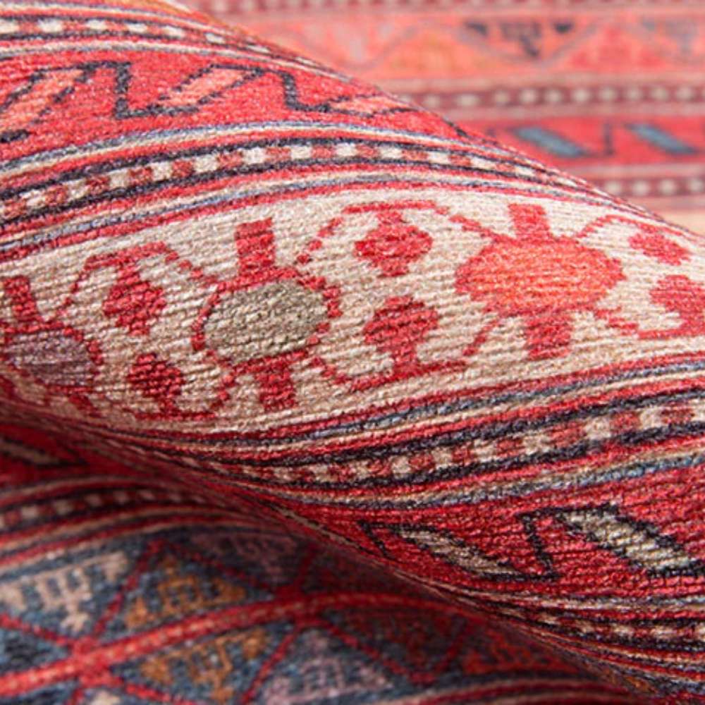 Momeni Afshar Indoor Rug - AFS-5 Multi displays fine craftsmanship with tightly woven red and cream patterns highlighted by floral and sunburst details
