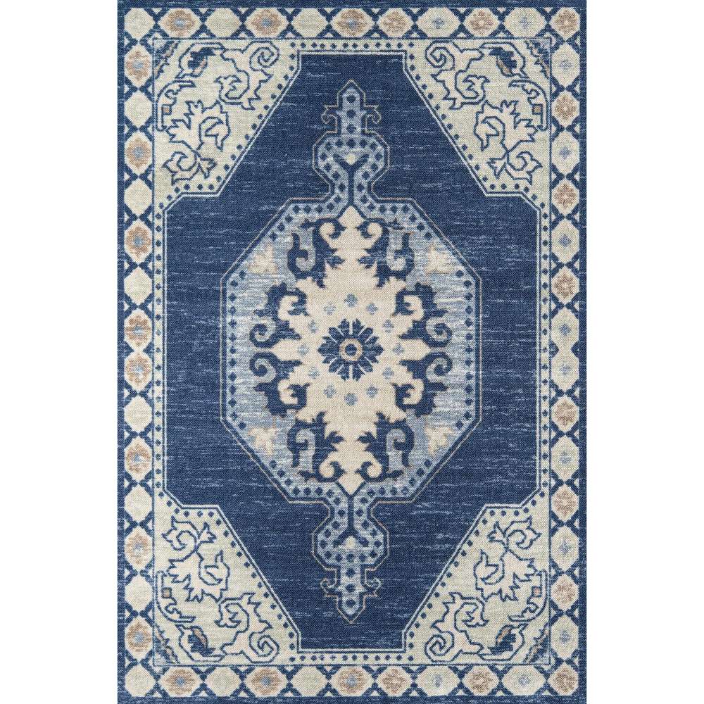 Momeni Anatolia Indoor Rug - ANA-3 Navy displays its full rectangular design with a striking central medallion and ornate borders