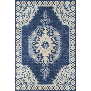 Momeni Anatolia Indoor Rug - ANA-3 Navy displays its full rectangular design with a striking central medallion and ornate borders