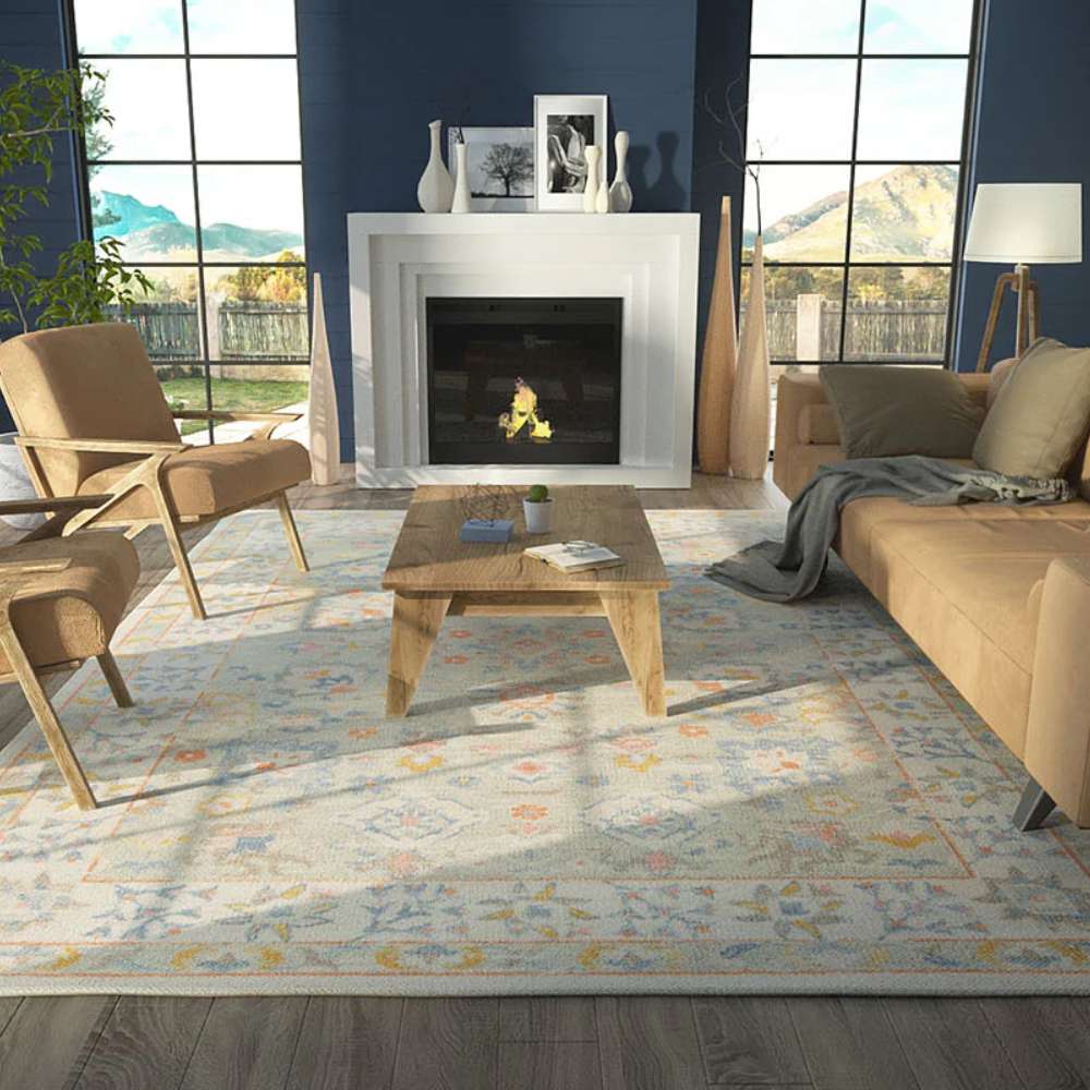 Momeni Anatolia Indoor Rug - ANA-8 Light Blue shown in a modern living room