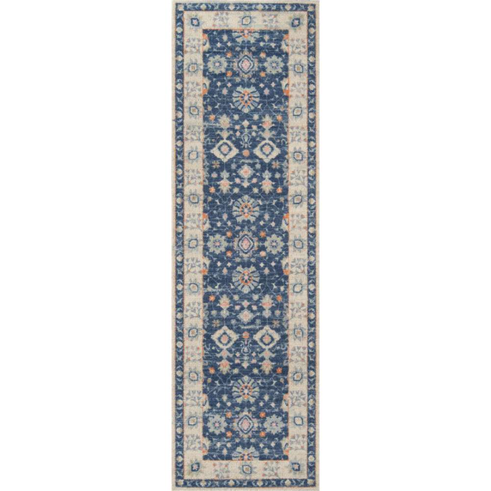 Momeni Anatolia Indoor Rug - ANA-8 Navy runner displays a long, symmetrical floral motif